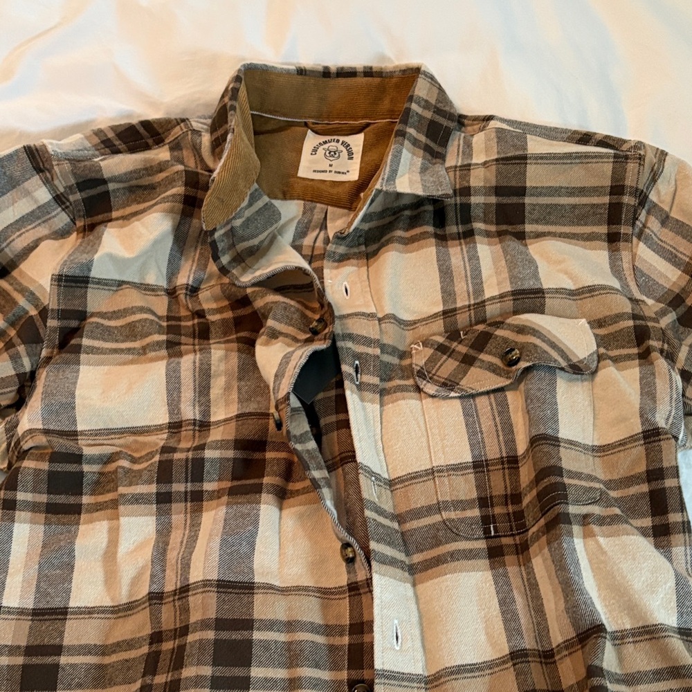 Men's Plaid Button-Down Shirt - Brown & Cream